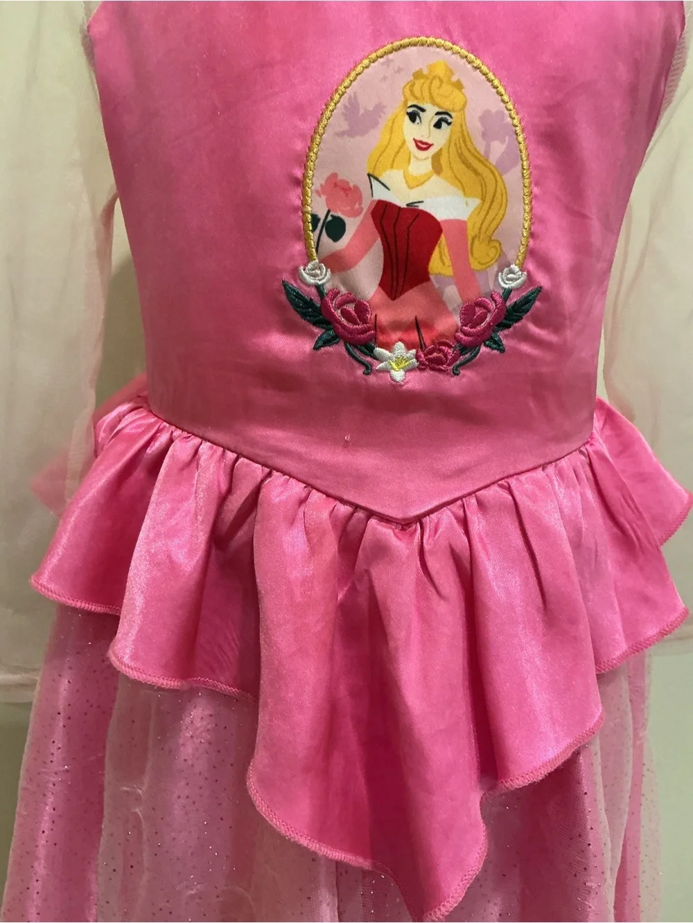 Disney Pink Aurora-Inspired Princess Dress with Sheer Sleeves